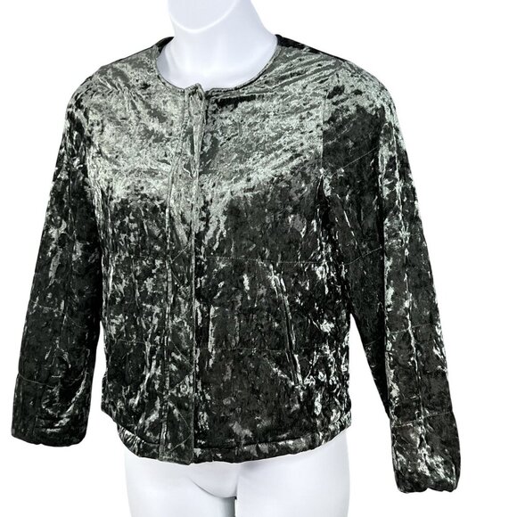 Sanctuary Womens M Crushed Velvet Zip Jacket Olive Green Dark Academia Timeless - Picture 9 of 16